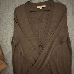LOFT Taupe V-Neck Single-Button Cardigan